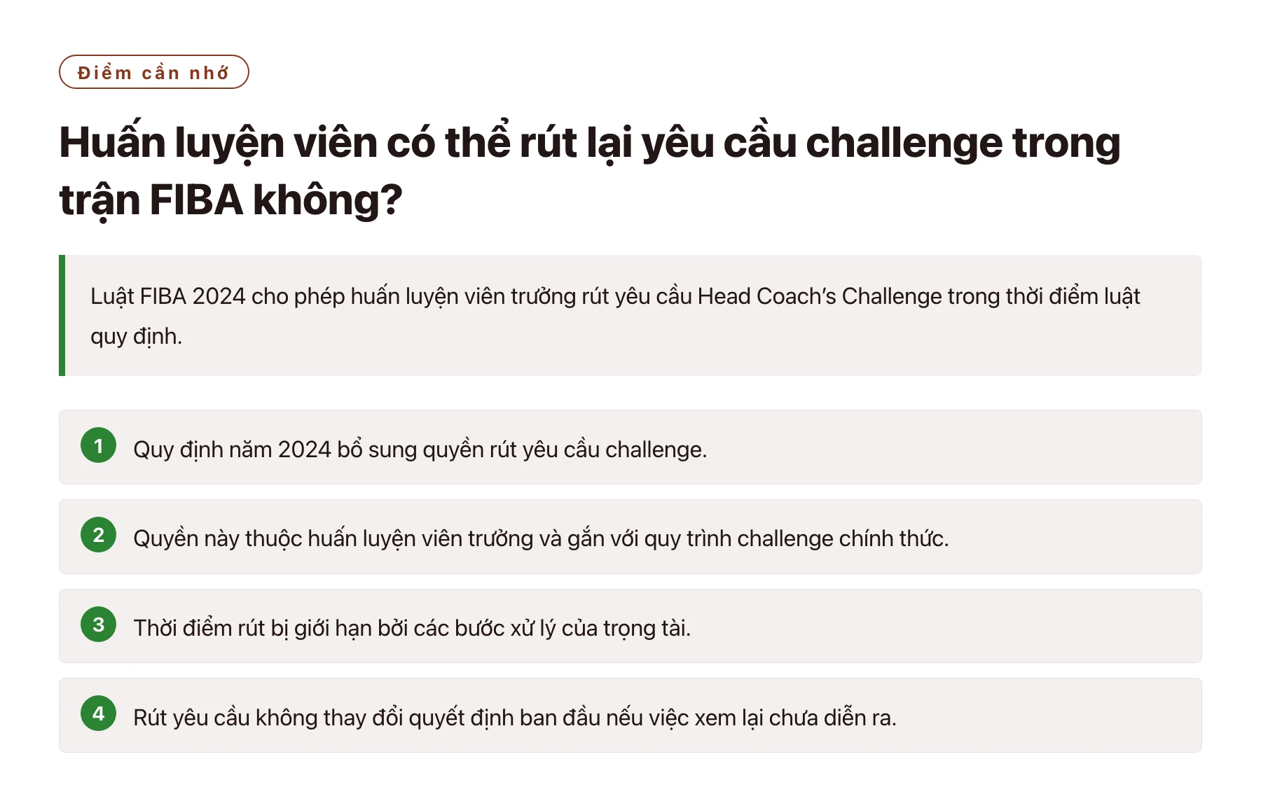 Huấn luyện viên có thể rút lại yêu cầu challenge trong trận FIBA không?——全文要点速览