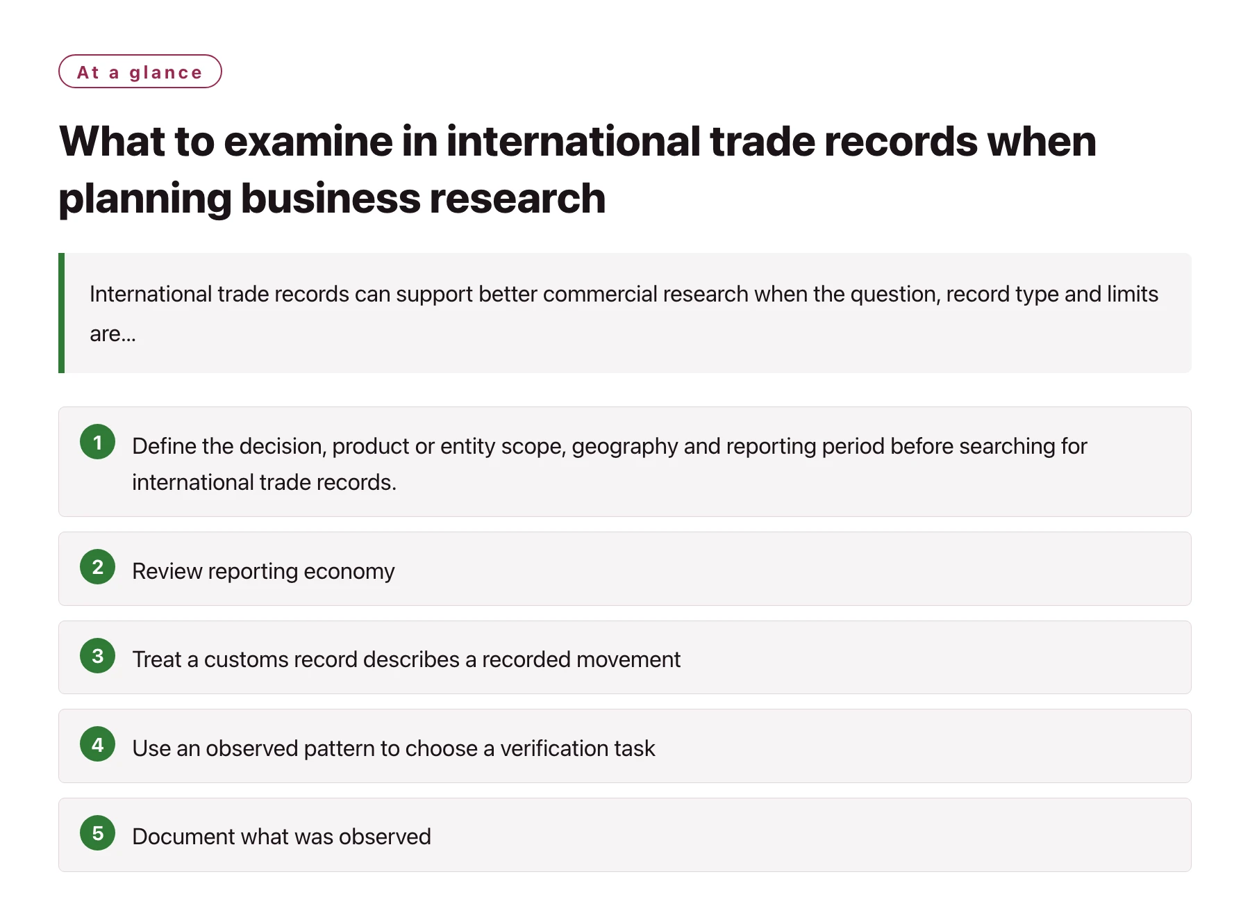 What to examine in international trade records when planning business research——全文要点速览